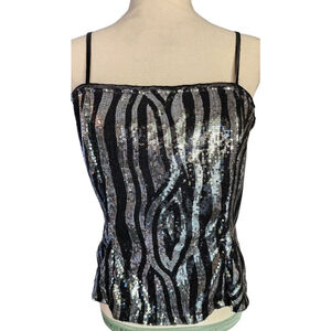 Vintage Y2K Body Central Zebra Sequin Corset Cami Top Size M Sparkly Club